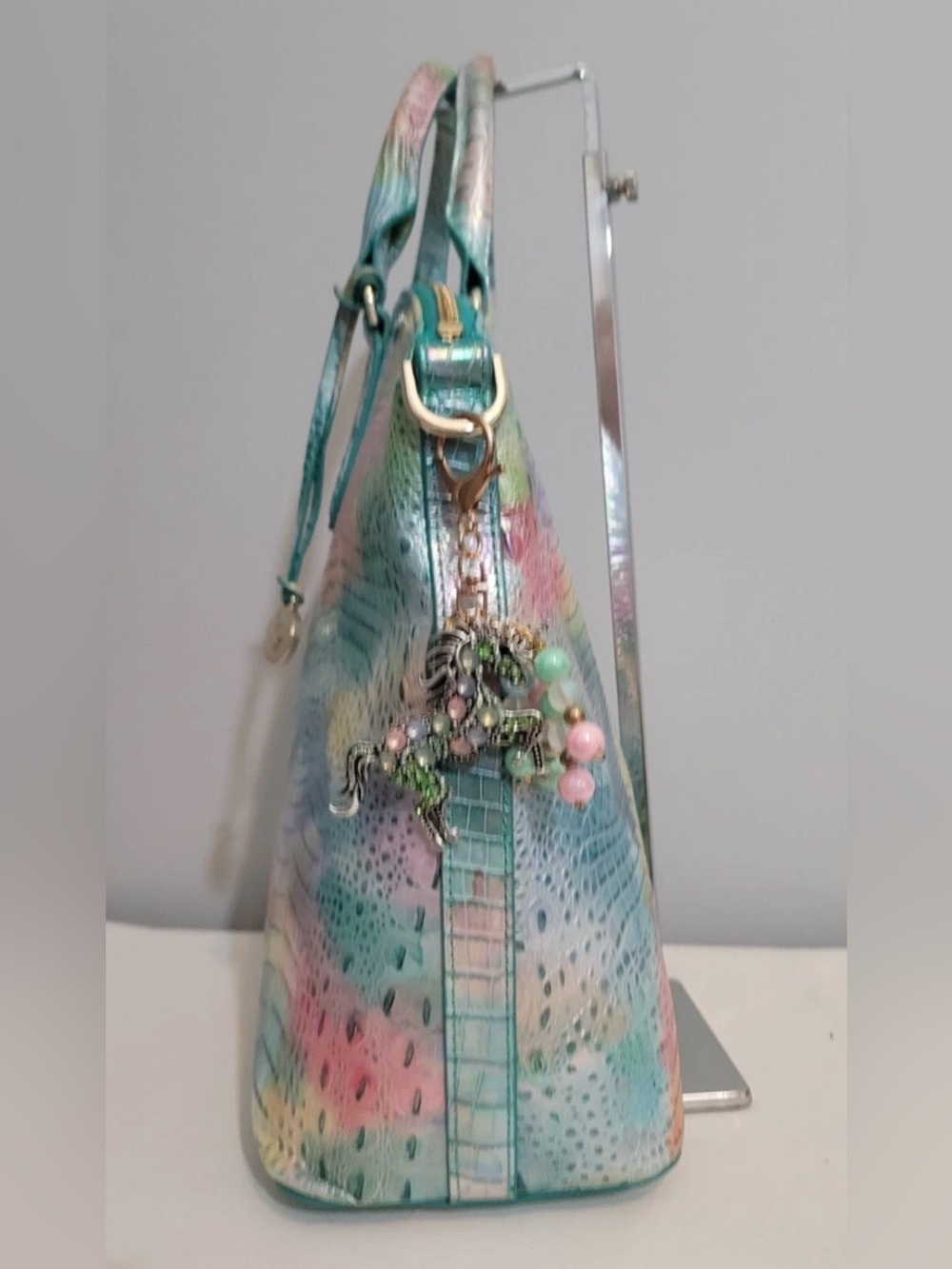 Brahmin Large Duxbury Gelato Iridescent Multicolor Croc-Embossed Satchel Bag - Picture 5 of 16